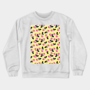 Scattered pink vintage roses on yellow Crewneck Sweatshirt